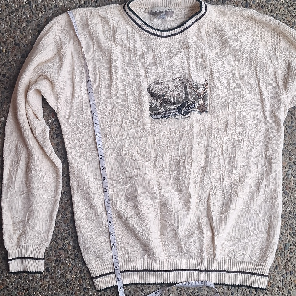 Vintage Fieldmaster Grandpa Embroidered Ringer Neck Sweater M Fishing Hunting - Picture 9 of 9